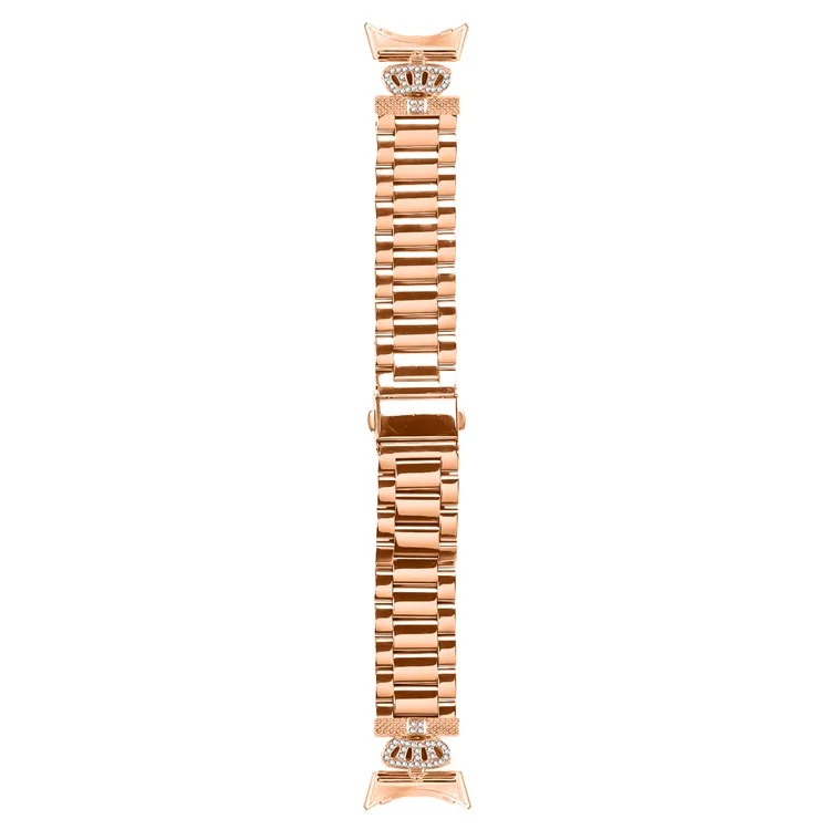 For Google Pixel Watch 2 / Watch Stainless Steel Strap Crown Shape Rhinestone Decor Watch Band - Rose Gold