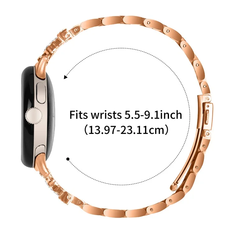 For Google Pixel Watch 2 / Watch Stainless Steel Strap Crown Shape Rhinestone Decor Watch Band - Rose Gold