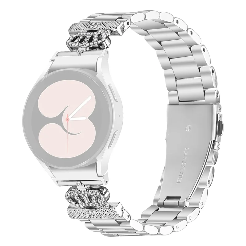 Replacement Strap with Connector for Samsung Galaxy Watch6 40mm  /  44mm  /  6 Classic 43mm  /  47mm Crown Shape Rhinestone Decor Silver Watch Band