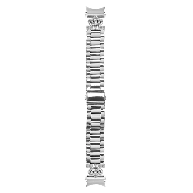 Metal Strap with Quick Release Connector for Samsung Galaxy Watch 5 Pro  /  5  /  5 Active  /  4  /  4 Classic  /  4 Active Crown Shape Rhinestone Decor Silver Watch Band