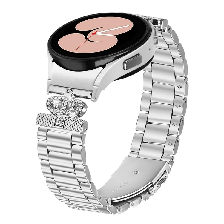 Metal Strap with Quick Release Connector for Samsung Galaxy Watch 5 Pro  /  5  /  5 Active  /  4  /  4 Classic  /  4 Active Crown Shape Rhinestone Decor Silver Watch Band