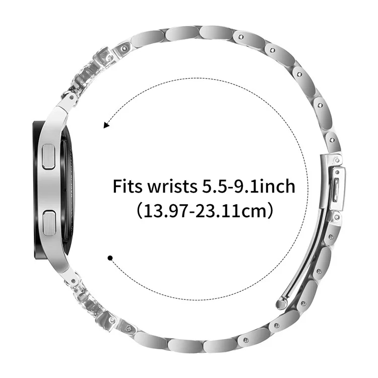 Metal Strap with Quick Release Connector for Samsung Galaxy Watch 5 Pro  /  5  /  5 Active  /  4  /  4 Classic  /  4 Active Crown Shape Rhinestone Decor Silver Watch Band