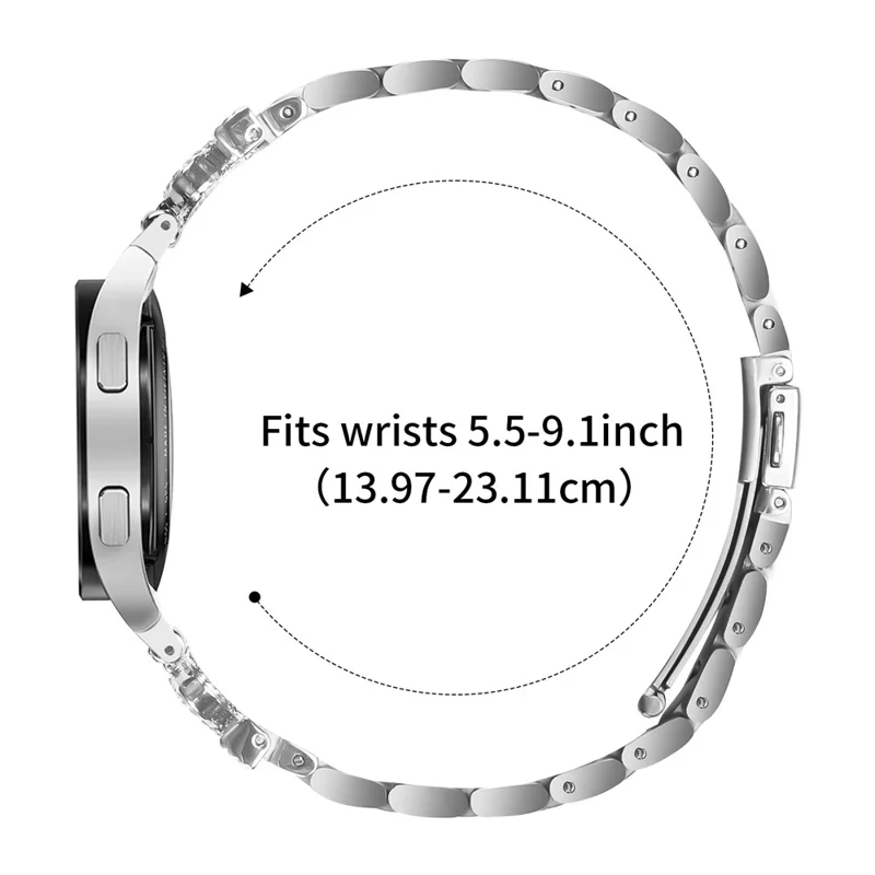 Replacement Strap with Connector for Samsung Galaxy Watch7 44mm  /  40mm Crown Shape Rhinestone Decor Silver Watch Band