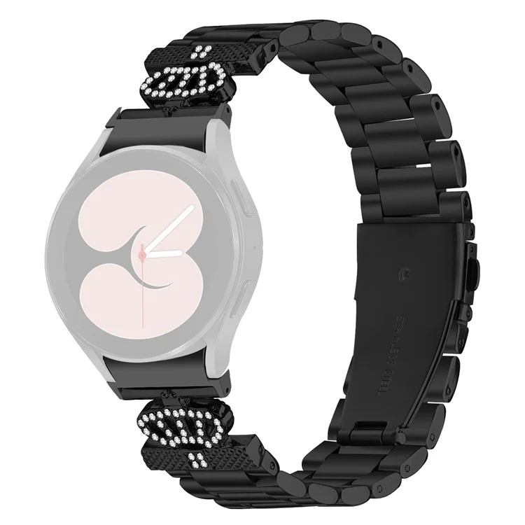 Correa de Metal con Conector de Liberación Rápida para Samsung Galaxy Watch7 44mm / 40mm con Forma de Corona y Decoración de Strass - Negro