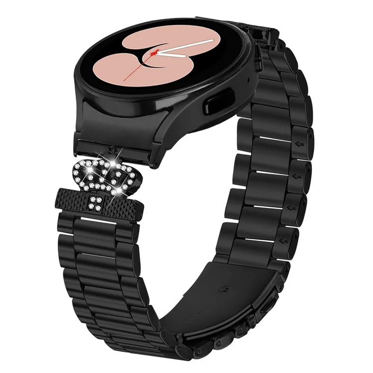 Correa de Metal con Conector de Liberación Rápida para Samsung Galaxy Watch7 44mm / 40mm con Forma de Corona y Decoración de Strass - Negro