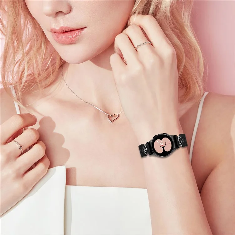 Correa de Metal con Conector de Liberación Rápida para Samsung Galaxy Watch7 44mm / 40mm con Forma de Corona y Decoración de Strass - Negro