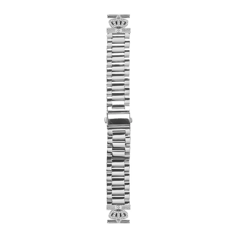 For Samsung Galaxy Watch4 44mm  /  40mm Stainless Steel Strap Crown Shape Rhinestone Decor Silver Watch Band