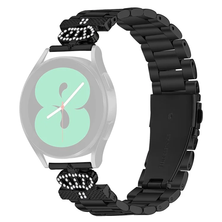 Für Samsung Galaxy Watch4 40mm / 44mm Edelstahl-Armband mit Kronenform und Strasssteinen verziert - Schwarz