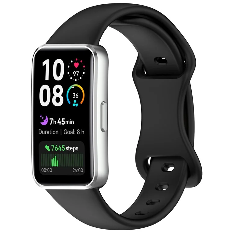 Silicone Watch Strap for Huawei Band 10 / 9 / 9 NFC / 8 / 8 NFC Butterfly Buckle Adjustable Replacement Band - Black