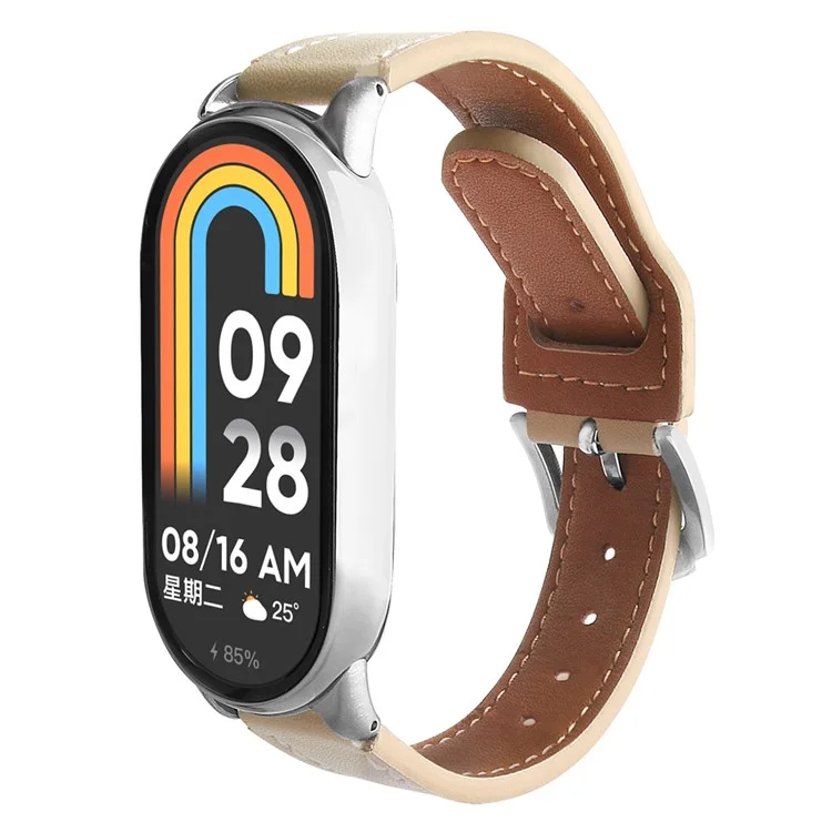 Pulseira para Xiaomi Smart Band 9 NFC / 9 / 8 NFC / 8 em Couro de Microfibra com Fivela Prateada - Damasco