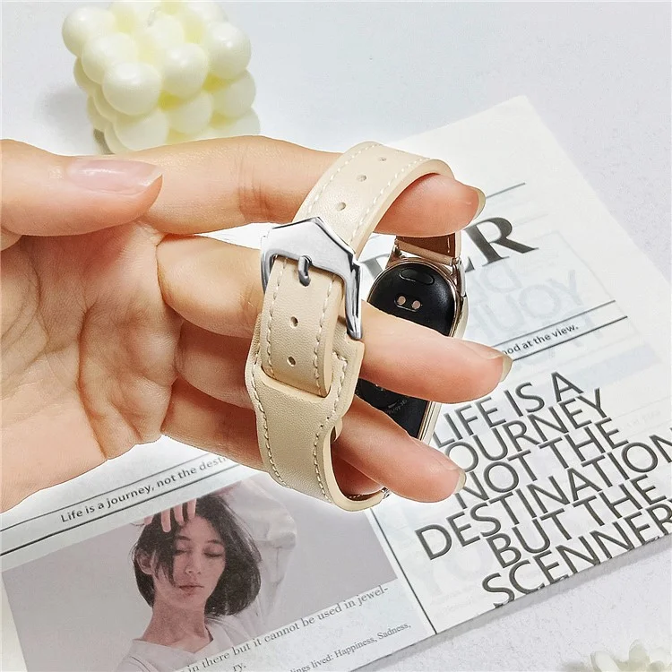 Pulseira para Xiaomi Smart Band 9 NFC / 9 / 8 NFC / 8 em Couro de Microfibra com Fivela Prateada - Damasco