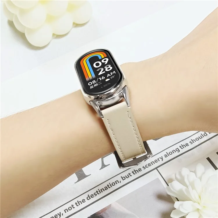 Pulseira para Xiaomi Smart Band 9 NFC / 9 / 8 NFC / 8 em Couro de Microfibra com Fivela Prateada - Damasco