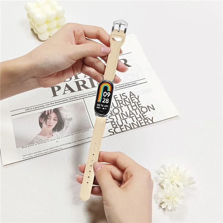 Pulseira para Xiaomi Smart Band 9 NFC / 9 / 8 NFC / 8 em Couro de Microfibra com Fivela Prateada - Damasco