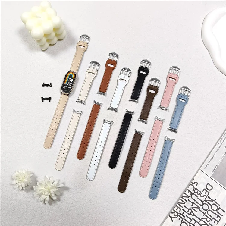 Pulseira para Xiaomi Smart Band 9 NFC / 9 / 8 NFC / 8 em Couro de Microfibra com Fivela Prateada - Damasco