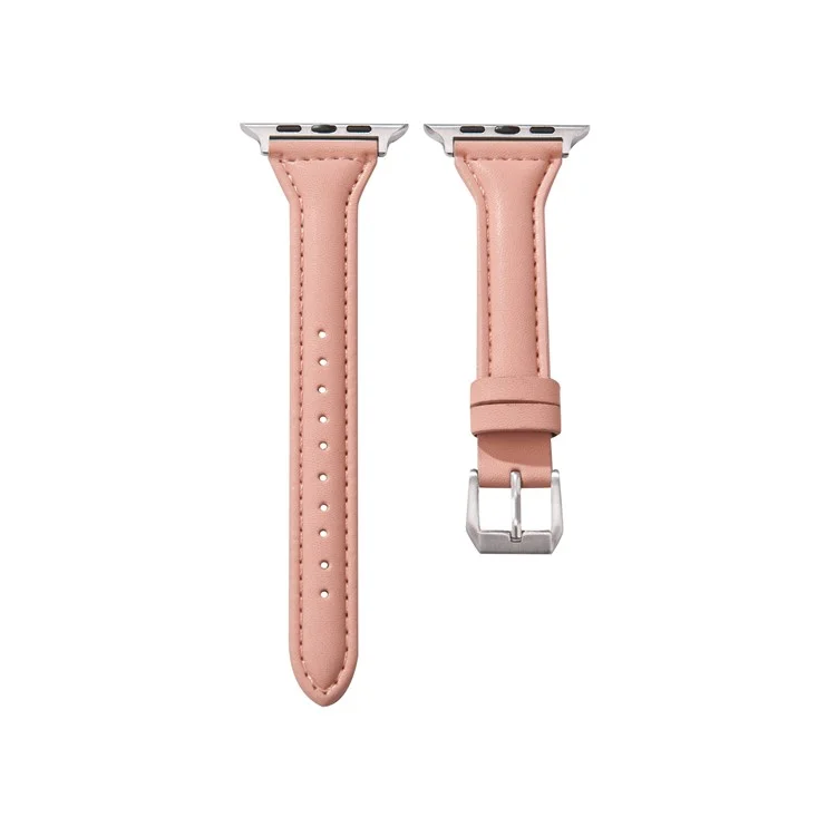 Leather Watchband Strap with Buckle for Apple Watch Series 10 42mm / 9 8 7 41mm / 6 5 4 SE SE (2022) SE (2023) 40mm / 3 2 1 38mm  - Pink