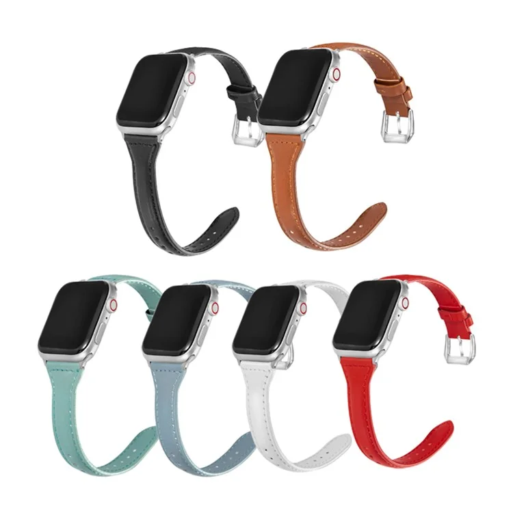 Leather Watchband Strap with Buckle for Apple Watch Series 10 42mm / 9 8 7 41mm / 6 5 4 SE SE (2022) SE (2023) 40mm / 3 2 1 38mm  - Pink