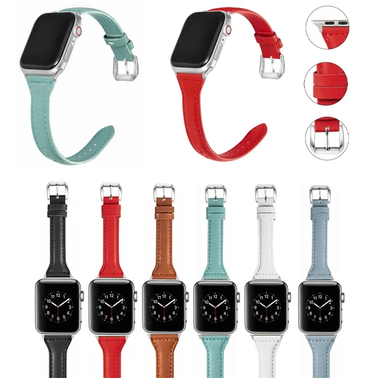Leather Watchband Strap with Buckle for Apple Watch Series 10 42mm / 9 8 7 41mm / 6 5 4 SE SE (2022) SE (2023) 40mm / 3 2 1 38mm  - Pink
