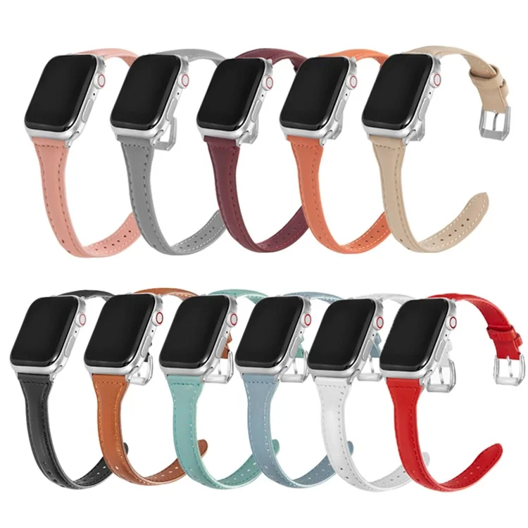 Leather Watchband Strap with Buckle for Apple Watch Series 10 42mm / 9 8 7 41mm / 6 5 4 SE SE (2022) SE (2023) 40mm / 3 2 1 38mm  - Pink