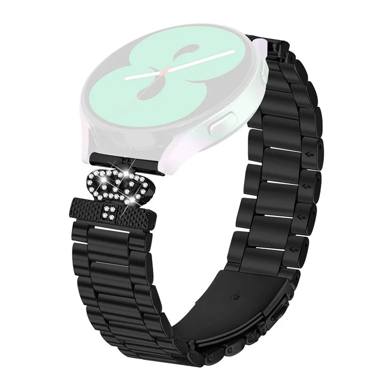 For Honor Watch ES Stainless Steel Strap Crown Shape Rhinestone Decor Watch Band - Black