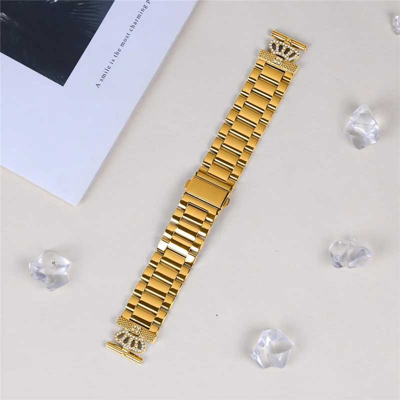 For Huami Amazfit GTR Mini Stainless Steel Strap Crown Shape Rhinestone Decor Watch Band - Gold