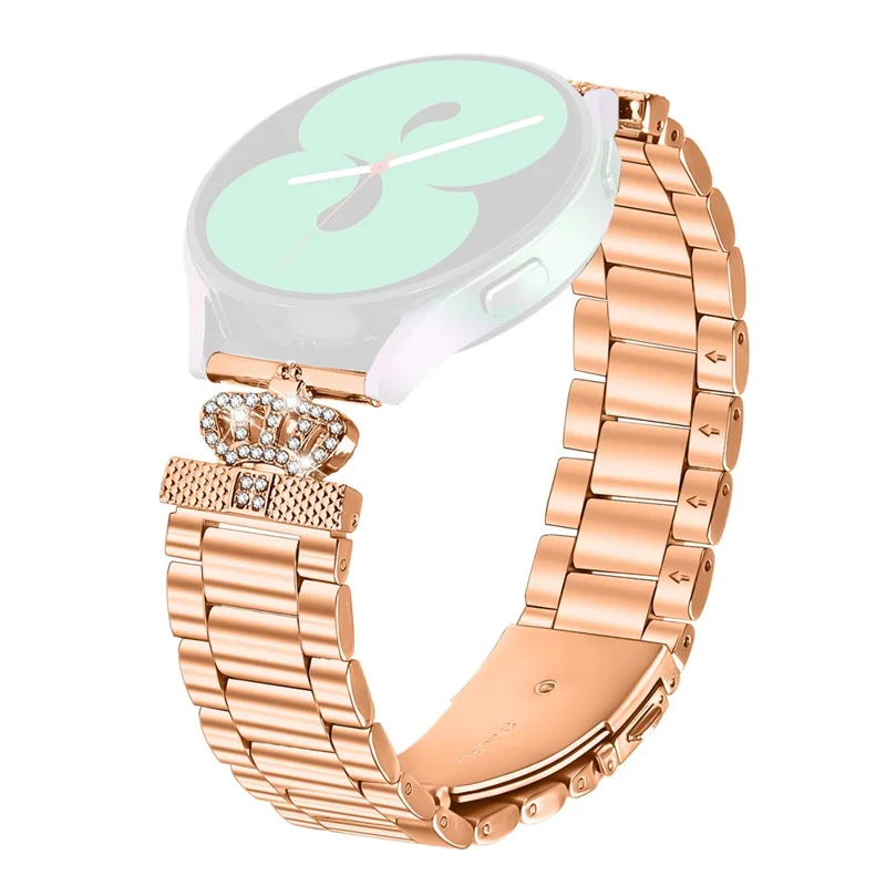 For Huami Amazfit Pop Pro Stainless Steel Strap Crown Shape Rhinestone Decor Watch Band - Rose Gold