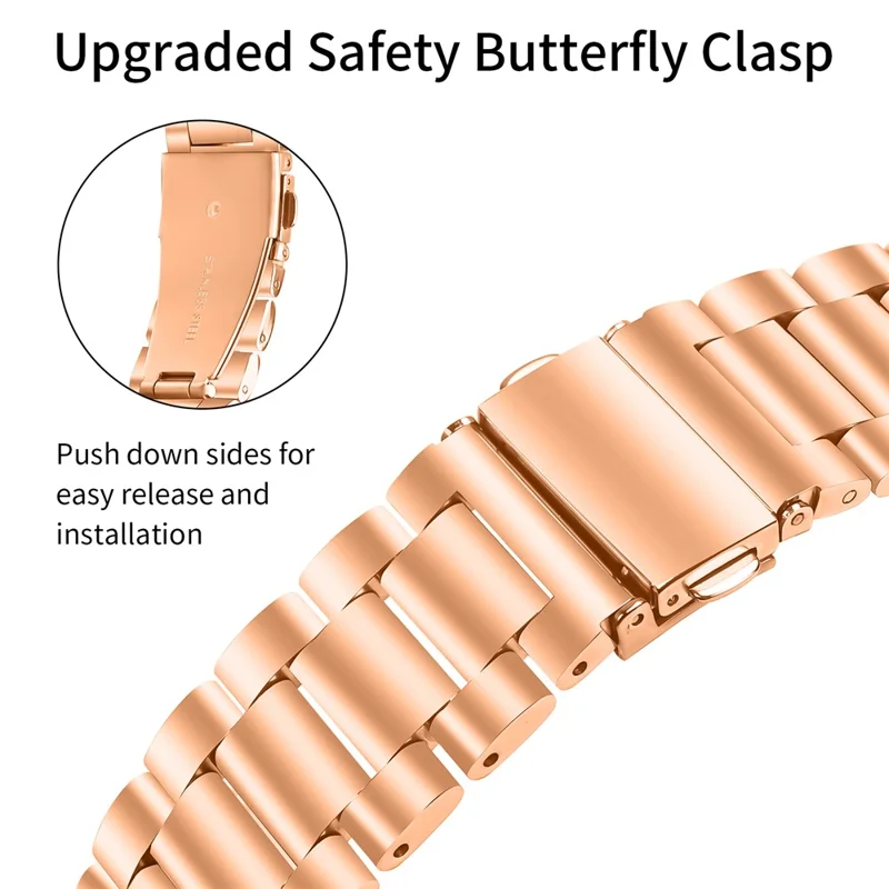 For Huami Amazfit Pop Pro Stainless Steel Strap Crown Shape Rhinestone Decor Watch Band - Rose Gold