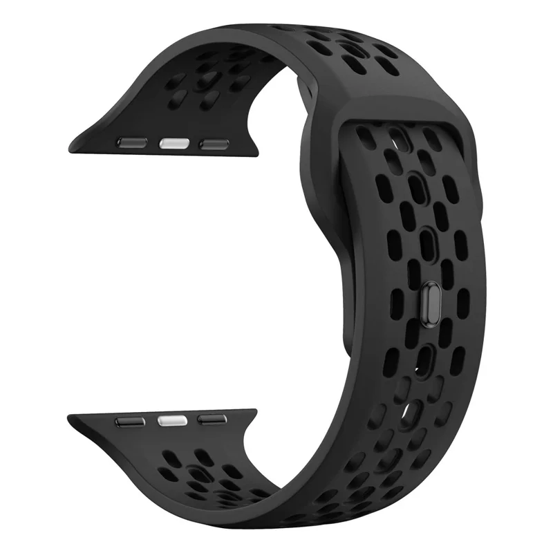 Watch Band for Apple Watch Series 10 Ultra 9 8 7 SE 6 5 4 3 2 1 46mm 49mm 45mm 44mm 42mm Holes Design Silicone Wrist Strap - Black