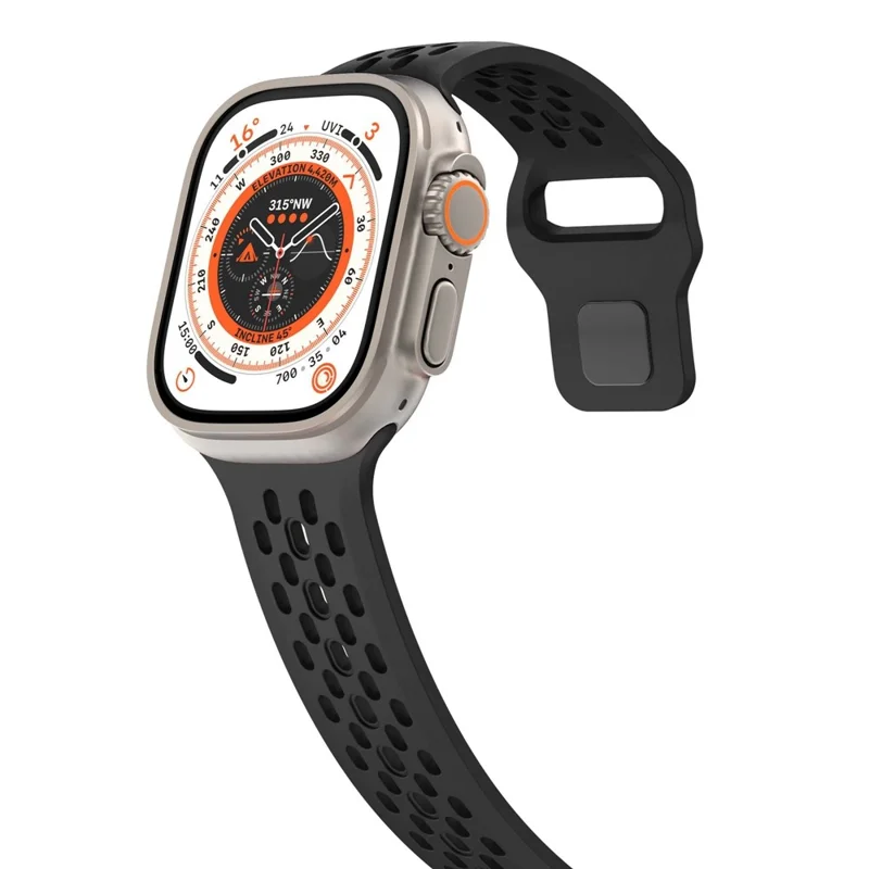 Watch Band for Apple Watch Series 10 Ultra 9 8 7 SE 6 5 4 3 2 1 46mm 49mm 45mm 44mm 42mm Holes Design Silicone Wrist Strap - Black
