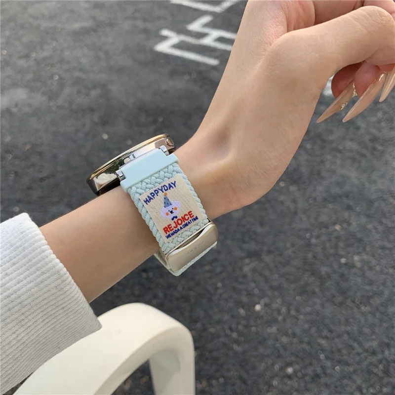 Pulseira de Relógio Universal de 20mm com Padrão de Cachorrinho, Fivela Magnética, Trançado em Nylon - Azul Acinzentado