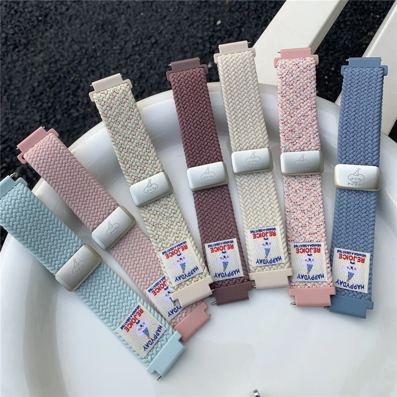 Pulseira de Relógio Universal de 20mm com Padrão de Cachorrinho, Fivela Magnética, Trançado em Nylon - Azul Acinzentado