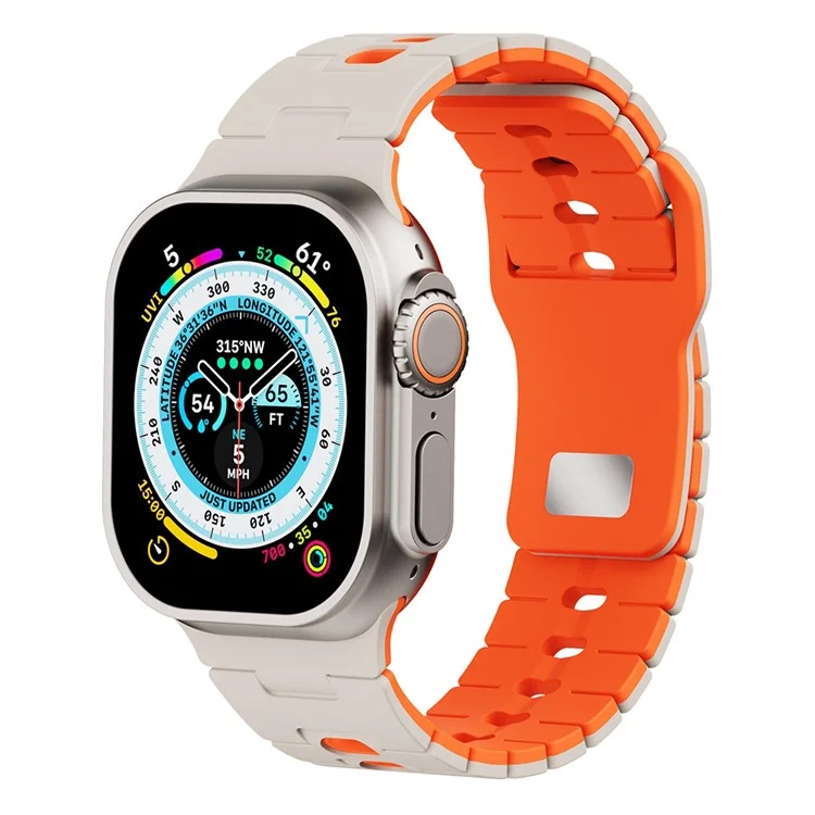 Watch Band for Apple Watch Series 10 9 8 7 SE 6 5 4 3 2 1 42mm 41mm 40mm 38mm Dual Color Silicone Strap - Starlight+Orange