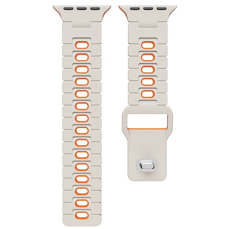 Watch Band for Apple Watch Series 10 9 8 7 SE 6 5 4 3 2 1 42mm 41mm 40mm 38mm Dual Color Silicone Strap - Starlight+Orange