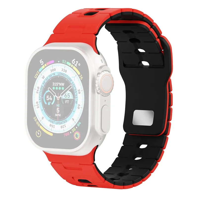 Correa de Doble Color de Silicona para Apple Watch Series 10 Ultra 9 8 7 SE 6 5 4 3 2 1 de 46mm 49mm 45mm 44mm 42mm - Rojo+Negro