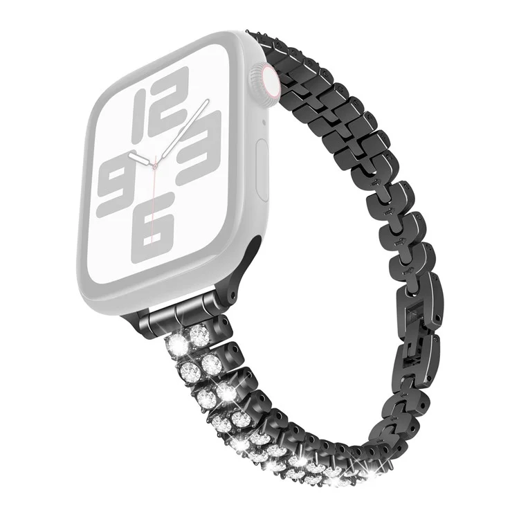 Pulseira de relógio para Apple Watch Series 10 Ultra 9 8 7 SE 6 5 4 3 2 1 46mm 49mm 45mm 44mm 42mm Decoração com Strass Pulseira de Aço - Preta