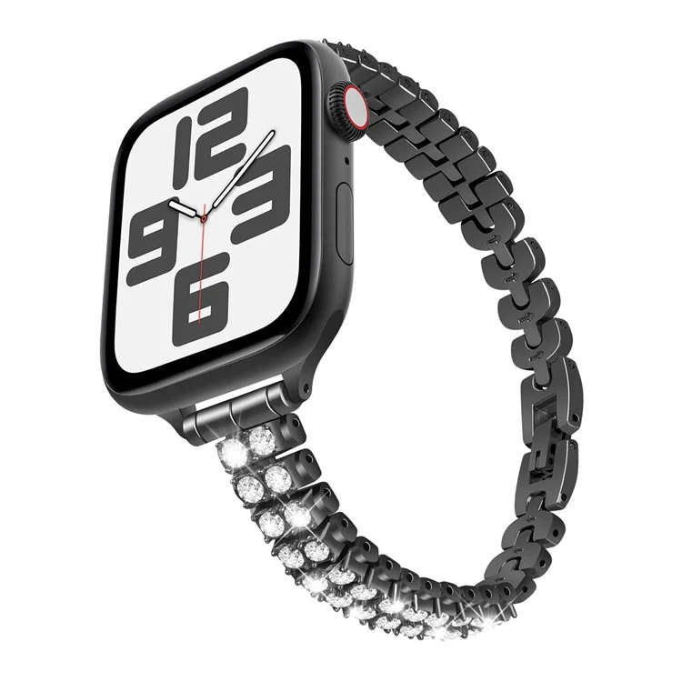 Pulseira de relógio para Apple Watch Series 10 Ultra 9 8 7 SE 6 5 4 3 2 1 46mm 49mm 45mm 44mm 42mm Decoração com Strass Pulseira de Aço - Preta