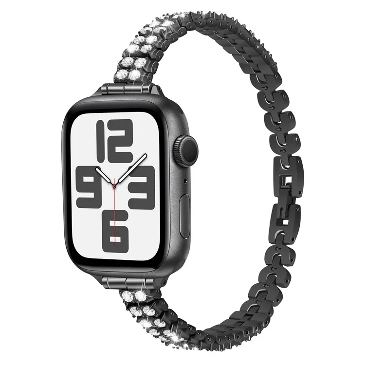 Pulseira de relógio para Apple Watch Series 10 Ultra 9 8 7 SE 6 5 4 3 2 1 46mm 49mm 45mm 44mm 42mm Decoração com Strass Pulseira de Aço - Preta