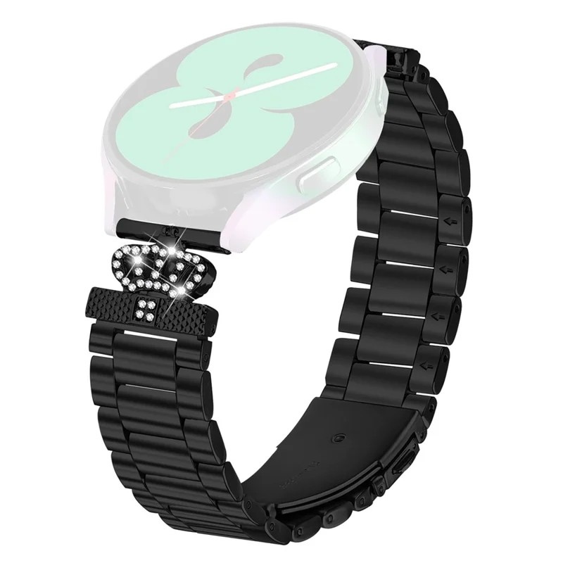 For Coros Apex 42mm Stainless Steel Strap Crown Shape Rhinestone Decor Watch Band - Black