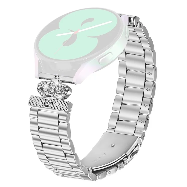 For Verizon Gizmo Watch 1 Stainless Steel Strap Crown Shape Rhinestone Decor Silver Watch Band