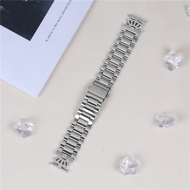 For Verizon Gizmo Watch 1 Stainless Steel Strap Crown Shape Rhinestone Decor Silver Watch Band