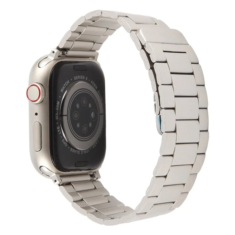 Metal Watch Band for Apple Watch Series 10 9 8 7 SE 6 5 4 3 2 1 42mm 41mm 40mm 38mm Magnetic Three Bead Wrist Strap - Starlight