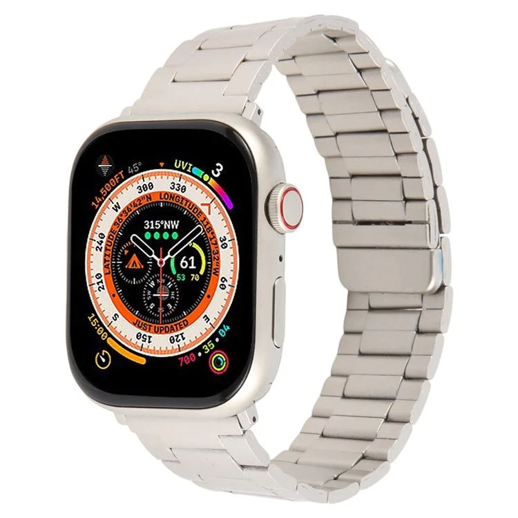 Metal Watch Band for Apple Watch Series 10 9 8 7 SE 6 5 4 3 2 1 42mm 41mm 40mm 38mm Magnetic Three Bead Wrist Strap - Starlight