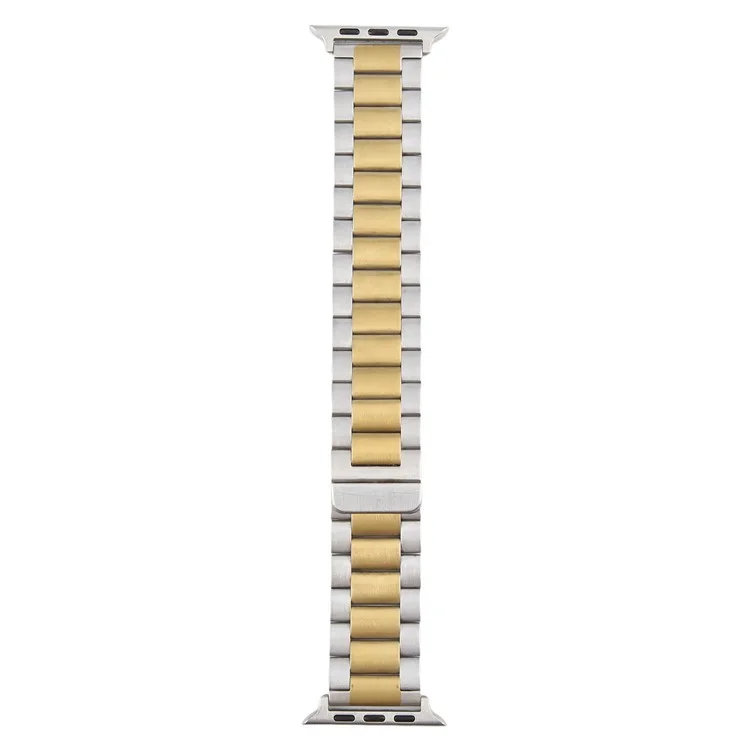 Bracelet de montre en métal pour Apple Watch Series 10 9 8 7 SE 6 5 4 3 2 1 42mm 41mm 40mm 38mm Bracelet magnétique à trois perles - Argent+Or