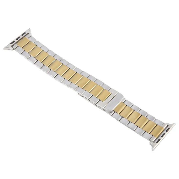 Bracelet de montre en métal pour Apple Watch Series 10 9 8 7 SE 6 5 4 3 2 1 42mm 41mm 40mm 38mm Bracelet magnétique à trois perles - Argent+Or