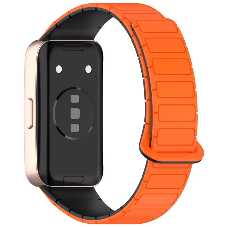 Cinturino in silicone per Huawei Band 10 NFC / 10 / 9 NFC / 9 / 8 NFC / 8 Cinturino da polso magnetico di ricambio - Arancione+Nero