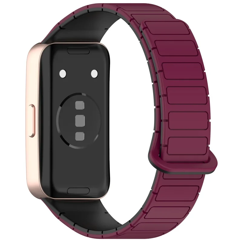 Silicone Watch Band for Huawei Band 10 NFC / 10 / 9 NFC / 9 / 8 NFC / 8 Replacement Magnetic Wrist Strap - Wine Red+Black