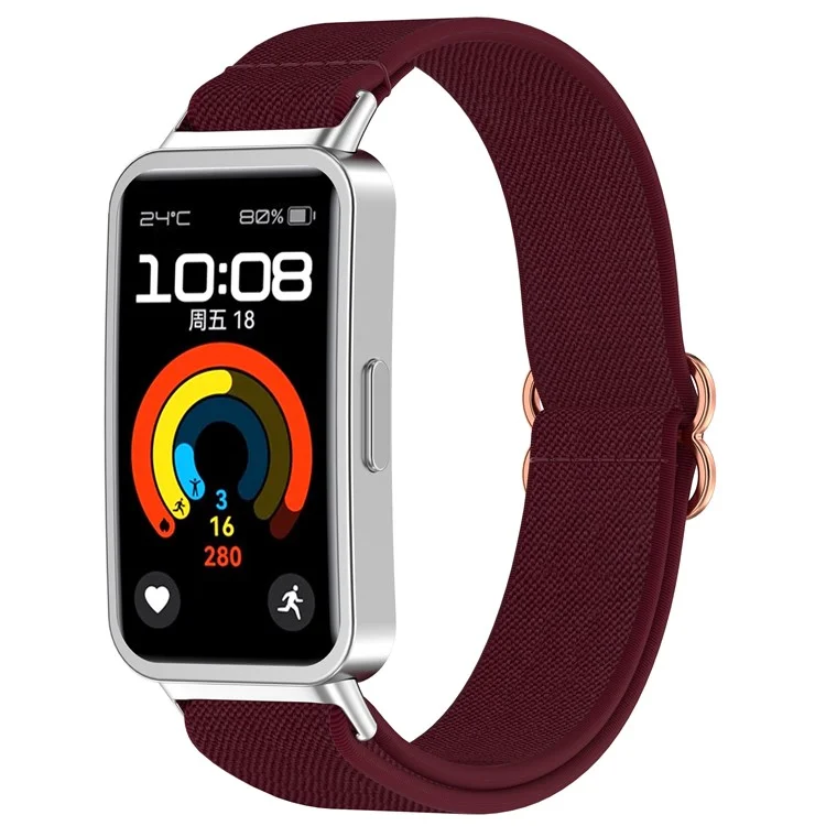 Watch Band for Huawei Band 10 NFC / 10 / 9 NFC / 9 / 8 NFC / 8 Nylon Elastic Braided Strap - Wine Red