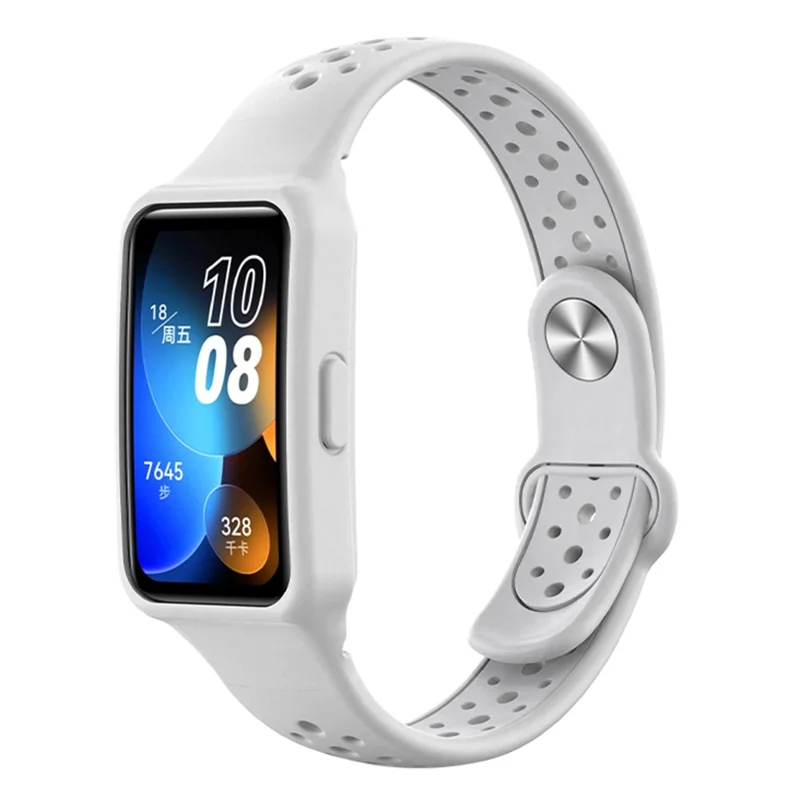 Cinturino in silicone per Huawei Band 9 NFC / 9//8 NFC / 8 con design a fibbia inversa e fori integrati con la custodia dell'orologio - Bianco
