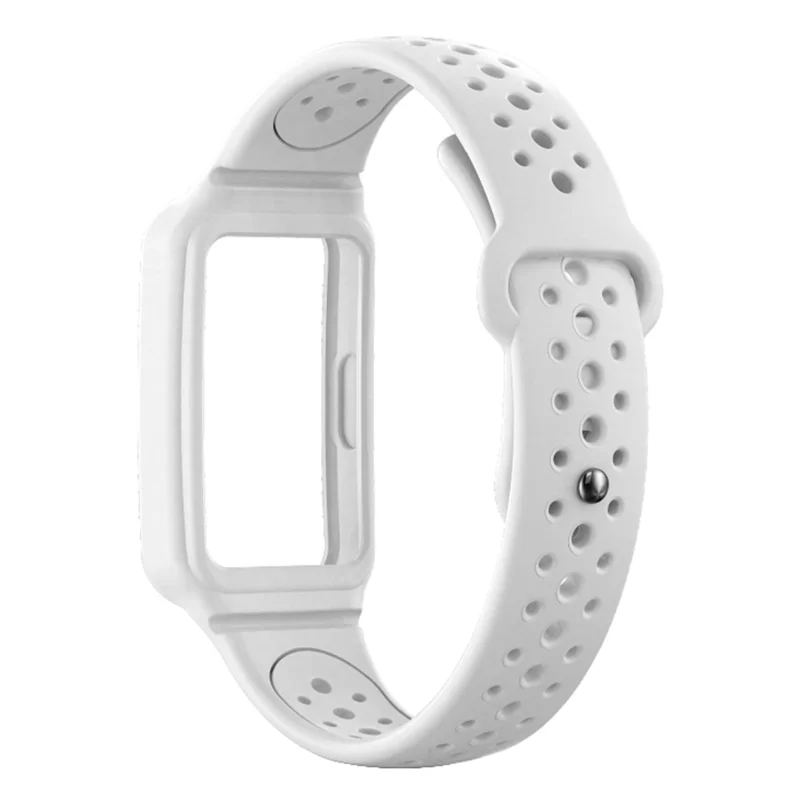 Cinturino in silicone per Huawei Band 9 NFC / 9//8 NFC / 8 con design a fibbia inversa e fori integrati con la custodia dell'orologio - Bianco