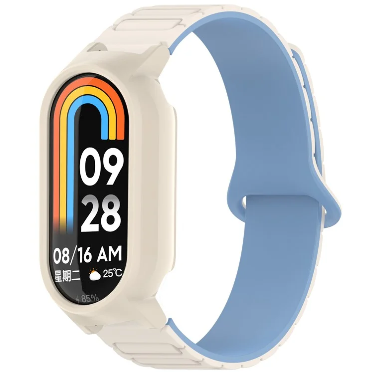 Para Xiaomi Smart Band 9 NFC / 9 Pulseira de Silicone Magnética de Cor Dupla com Moldura Protetora de PC - Branco+Azul+Branco