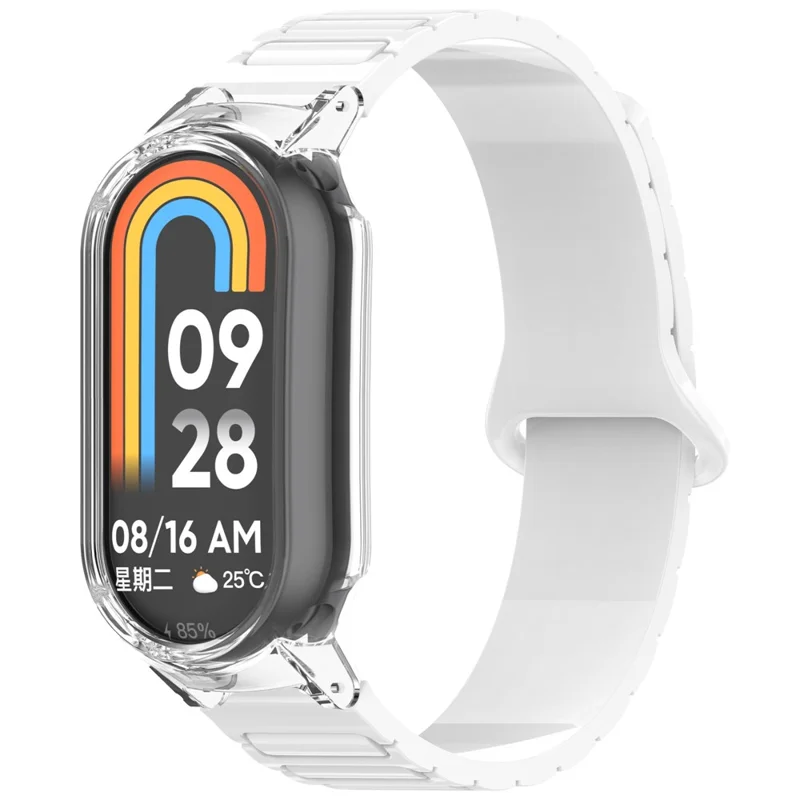 For Xiaomi Smart Band 9 NFC / 9 Magnetic Silicone Strap Dual Color Wristband with PC Protective Frame - White+Clear